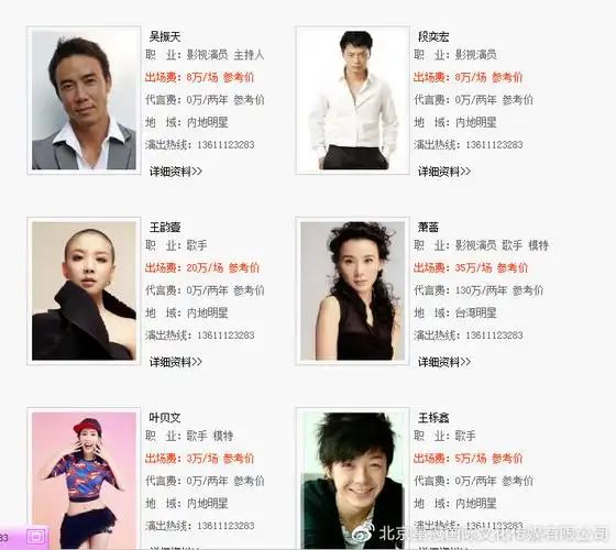 《2021年最新明星代言费报价表》