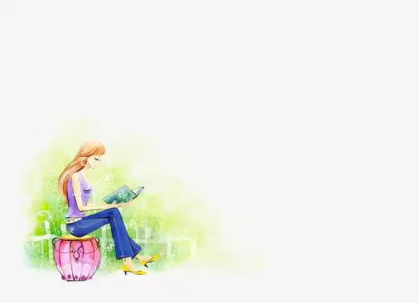 手绘读书女郎
