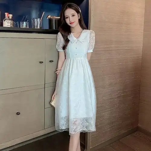 法式小众初恋仙女超仙森系白色网纱蕾丝小个子连衣裙2021年夏新款