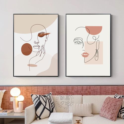 北欧抽象人物客厅装饰画沙发背景墙艺术线条组合挂画卧室优雅壁画