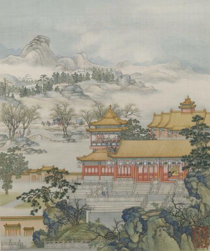 临摹复制清微高清微陈枚国画古代建筑十二开册页图册国画