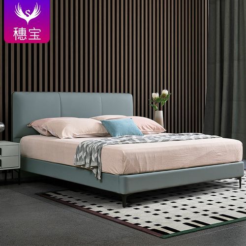 穗宝(symbol)蓝湖皮床现代主卧室单双人软靠包1.8米大皮床架1.5*2.