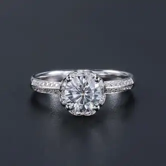 朗雯langwen纯莫桑石戒指女1克拉d色豪花苞钻戒定制pt950铂金结婚18k