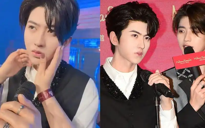 蔡徐坤粉丝线下狂摸其蜡像,摸完脸摸嘴巴超猥琐,争做梦女好掉价