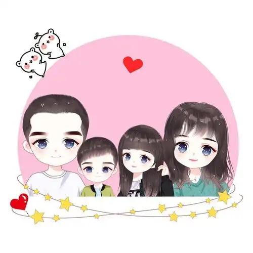 年味头像回顾,一家三口,四口手绘头像设计,喜欢吗?