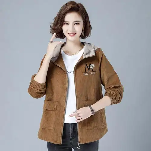 班俏banqiao灯芯绒短外套女2021年春秋季新款韩版宽松休闲短款条绒