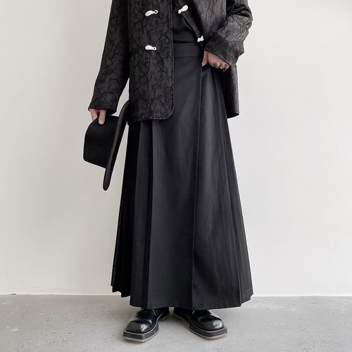 wit男士马面裙暗黑系中式复古褶皱设计感小众日常改良古装宽松裙子