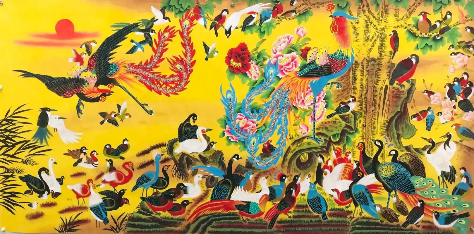 一副精品工笔作品百鸟朝凤分享给大家#字画收藏 #好的作品都是 - 抖音