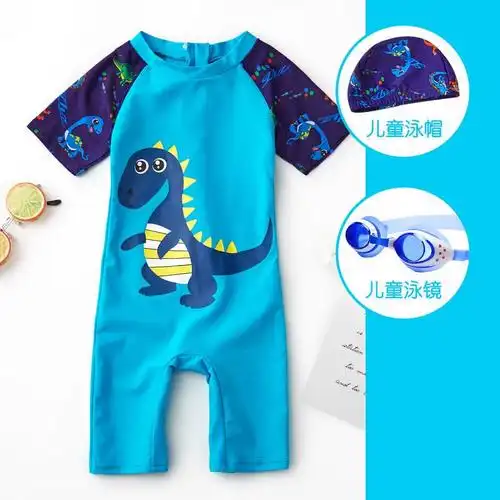 儿童泳衣男童连体小中大童游泳衣宝宝婴幼潜水服套装游泳装备报价_参