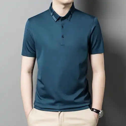 品牌男装短袖t恤polo衫男中年夏季桑蚕丝商务休闲透气翻领上衣服