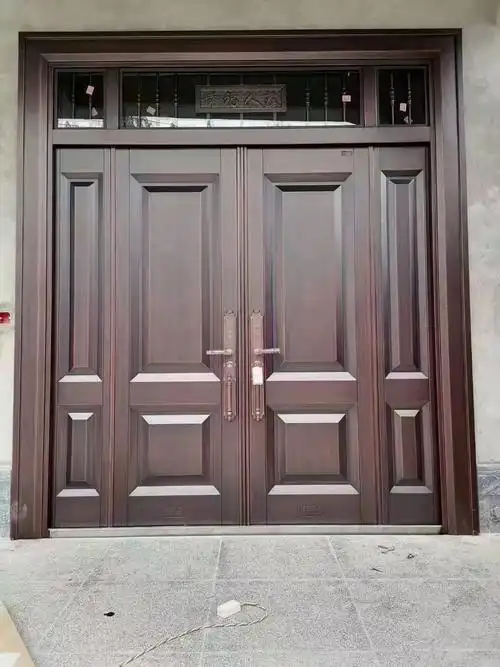 农村别墅大门双开进户大门别墅庭院锌铁合金对开入户大门仿铜大门