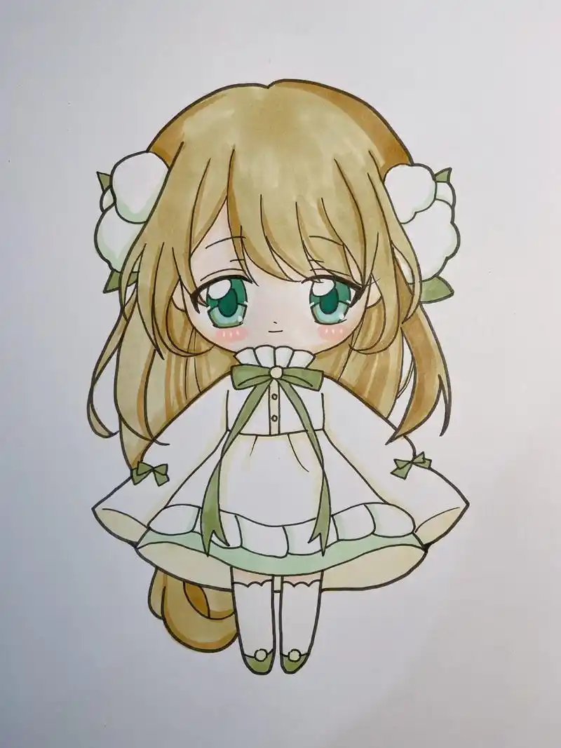 卡通动漫人物女孩 少女马克笔手绘正面全身 美术宝 q版动漫头像正面