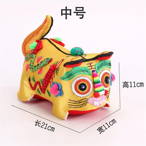 纯手工缝a制五毒布老虎 刺绣小老虎枕头红虎头枕民间工艺礼品摆饰