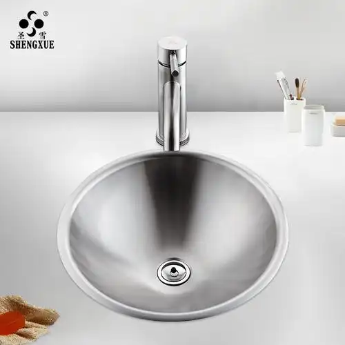 304不锈钢面盆加厚嵌入式圆形洗脸盆卫生间台下盆阳台洗手池