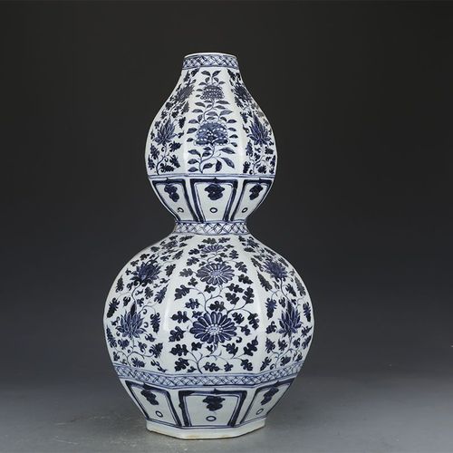 元青花瓷器缠枝花卉葫芦瓶古董古玩元代老瓷器青花瓷器收藏真品