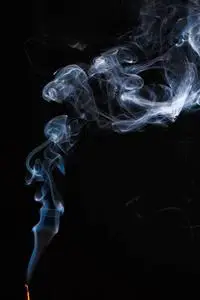 一根香烟实际的香烟从一根燃烧的棍子流出,隔离在黑色上,棍子的尖端