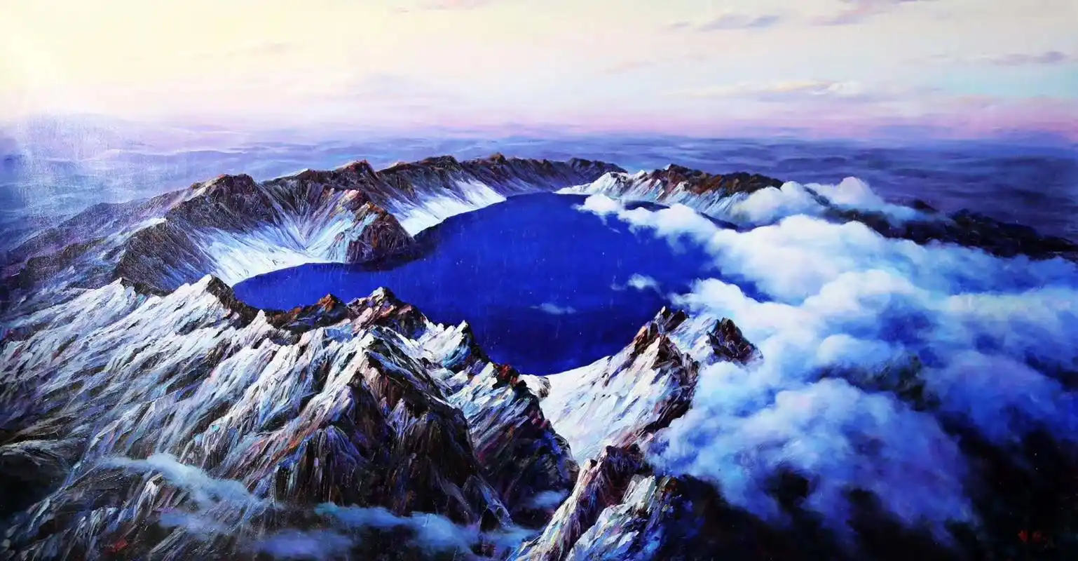 油画:不同角度,不同时节的天池,很美