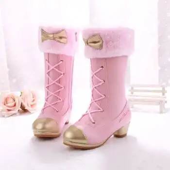 2017新款女童高跟童靴中大童长靴学生保暖公主靴 粉色 31码/20cm