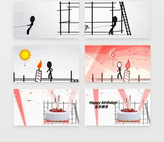创意火柴人点燃蜡烛拉灯生日祝福会声会影模板
