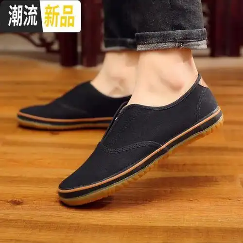 老北京布鞋男牛筋底懒人鞋一脚蹬耐磨防滑结实劳保黑色布鞋休闲鞋广赫
