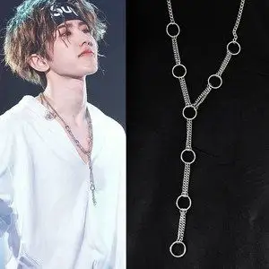 蔡徐坤同款圆圈圈项链女 钛钢嘻哈圆环长毛衣链气质ins潮人配饰男