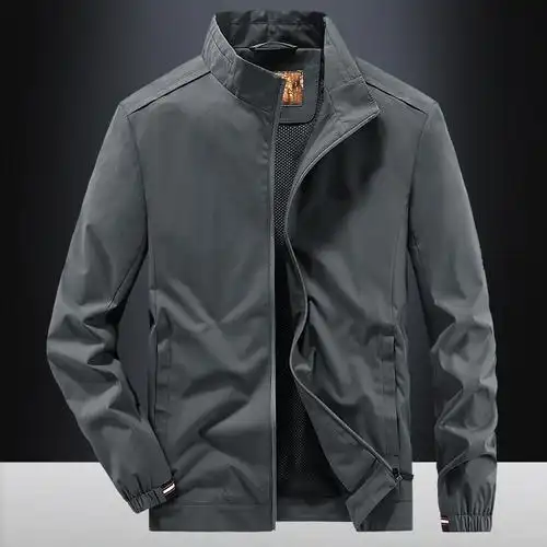 休闲外套男春秋装上衣薄款宽松加大码百搭商务中年爸爸装立领夹克