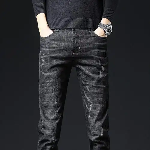 游郎牛仔裤男潮牌修身小脚秋冬2020新款百搭显瘦黑色男士长裤子牛仔裤