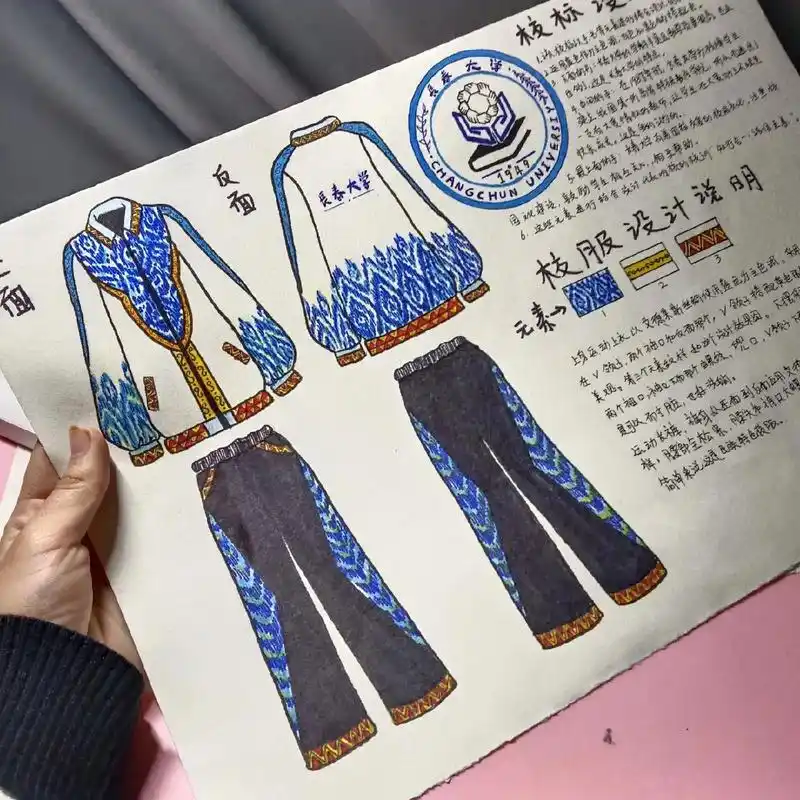 艾艾德莱斯版民族风校服手绘效果图 - 抖音