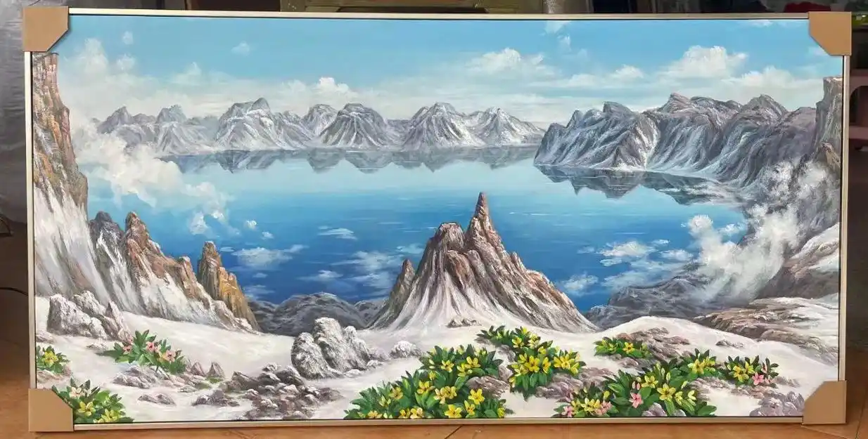 聚宝盆 长白山天池.#开兴画廊 #作品欣赏 #油画 - 抖音