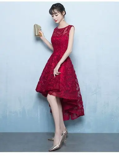 年夏季新娘秋款现代红色中裙款结婚回门宴会晚礼服女平时可穿 酒红色