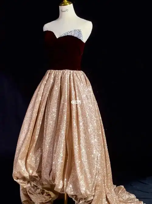 爆闪法式丝绒复古泡芙晚礼服中山婚纱