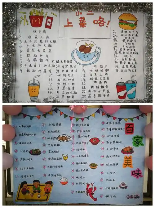 各班老师们化身海报设计师,精心制作了各具班级特色的菜谱!请看菜单!