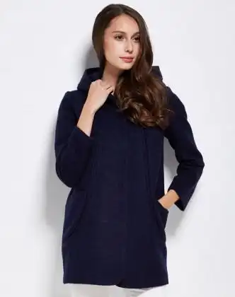 藏青蓝色休闲商务带帽大衣