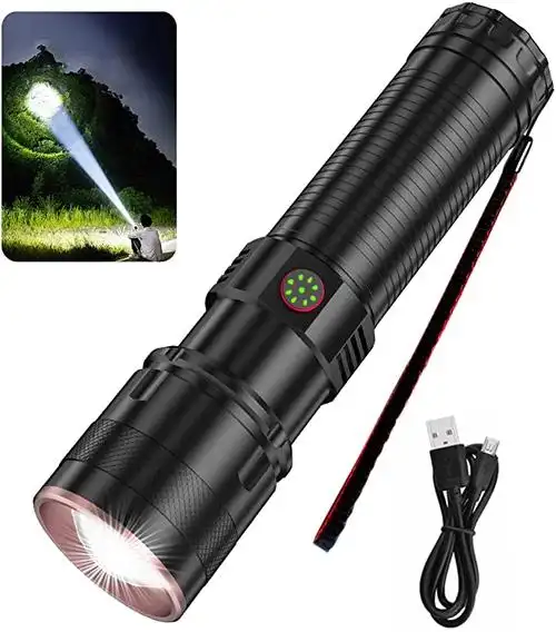 gearmatte led 手电筒高流明,usb 可充电手电筒带电池,可缩放,4 种