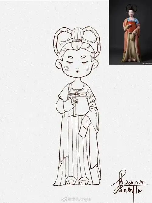 高能多图!古风汉服人物手绘线稿