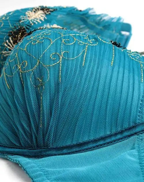 孔雀蓝深v性感蕾丝b杯文胸