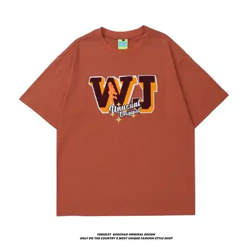 verselet国潮牌街头植绒wj字母上衣潮流嘻哈宽松短袖t恤男女情侣