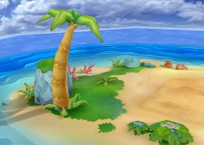 非常漂亮的卡通沙滩场景海边场景浅滩小岛热带岛屿海岛