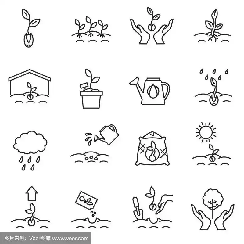 发芽的图标集.可编辑的中风.