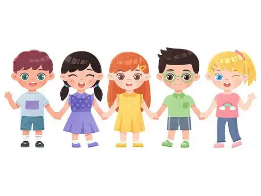 卡通小朋友手牵手可爱小学生友谊儿童节招生人物