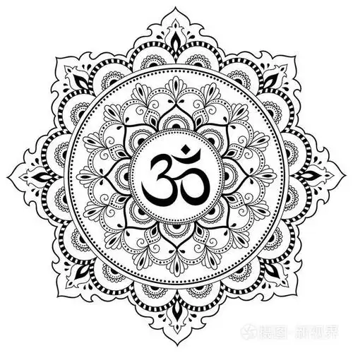 om 装饰符号.曼海蒂风格.在古代印度教咒 om.