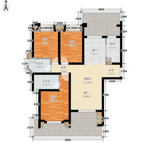龙湖紫云台124.00㎡二期洋房平层b3户型3室2厅-副本
