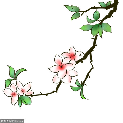 手绘小清新卡通桃花插画png免抠素材