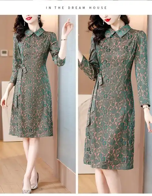 小个子妈妈春装气质连衣裙中年女高贵长裙中老年春秋新款洋气裙