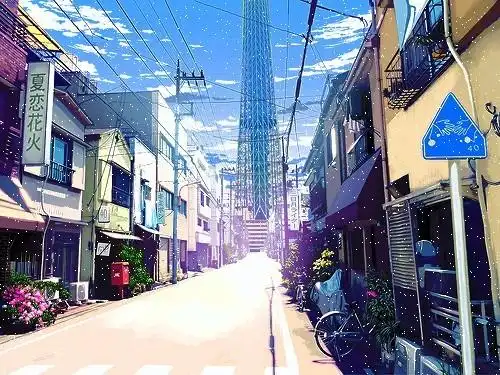 求一动漫街道图片啊,大致是 就是一个弯型的街道一直通往高处,是个