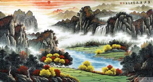 聚宝盆山水旺财画!