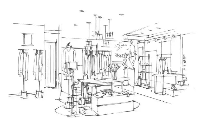 两点透视服装店(室内线稿08)