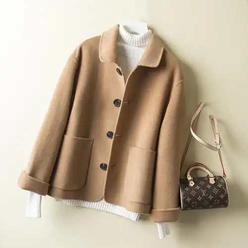 双面羊毛大衣女短款春秋冬小个子娃娃领毛呢子外套短外搭反季羊绒