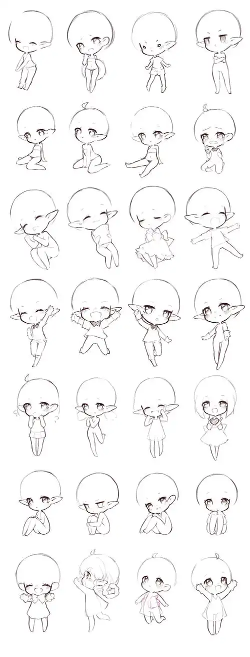 给徒弟专门定制的一组q版人体参考w画草稿就… - 半次元 - acg爱好者