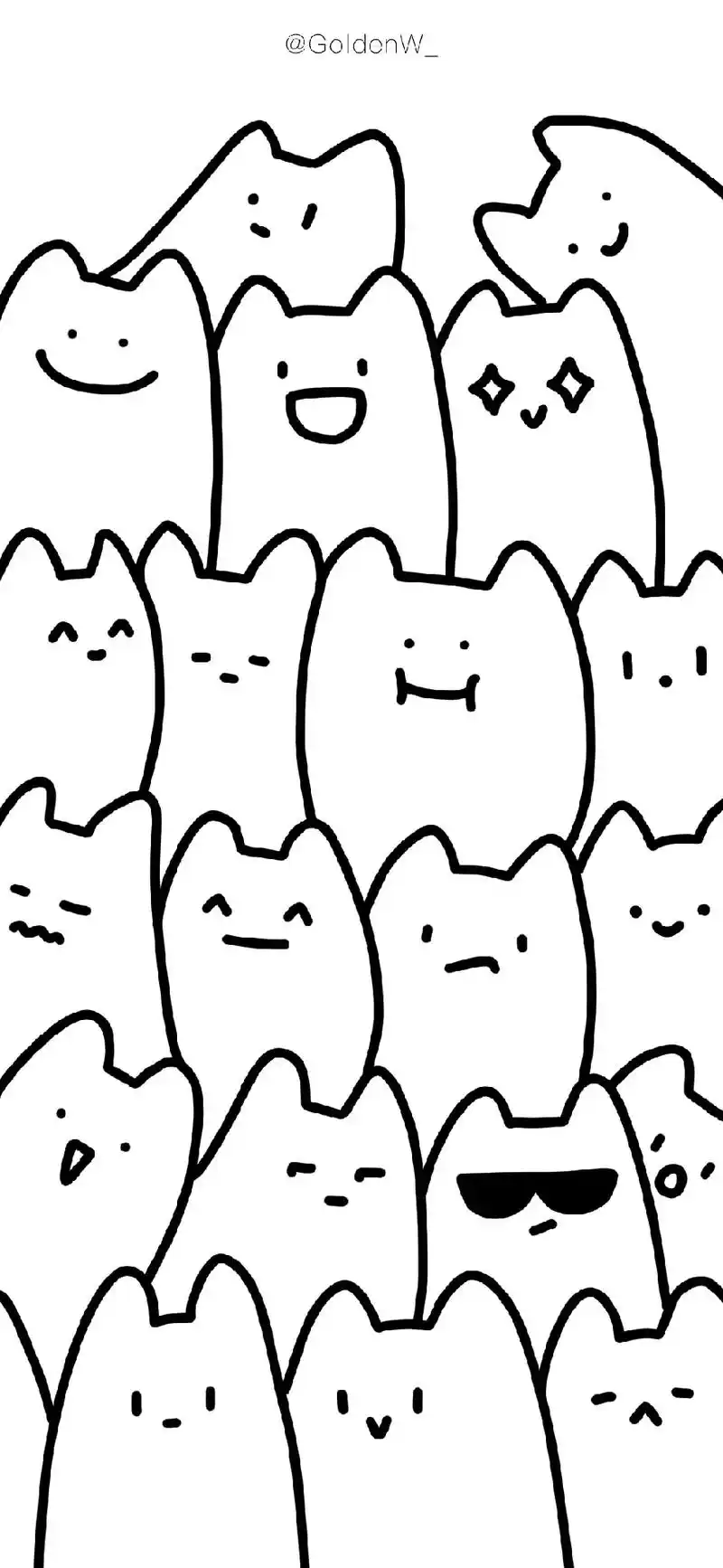 黑白线条可爱壁纸.作者:@goldenw_(在微博和小红书) - 抖音
